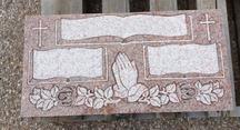 Canadian Pink Granite laurention rose grass marker with carved praying hands and bibles with roses 